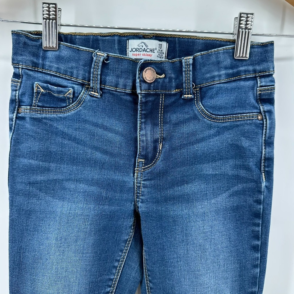 Jordache Super Skinny Jeans Girls 10 Blue Denim Whiskered Stretch Low Rise